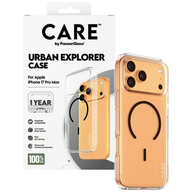 iPhone 17 Pro Max CARE by PanzerGlass Flagship Urban Explorer dėklas su juodu MagSafe – skaidrus 3 iPhone 17 Pro Max CARE by PanzerGlass Flagship Urban Explorer dėklas su juodu MagSafe – skaidrus 3