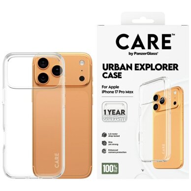 iPhone 17 Pro Max CARE by PanzerGlass Flagship Urban Explorer dėklas su skaidriu rėmeliu – skaidrus