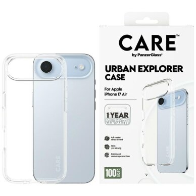 iPhone Air dėklas CARE by PanzerGlass Flagship Urban Explorer su skaidriu rėmeliu – skaidrus iPhone Air dėklas CARE by PanzerGlass Flagship Urban Explorer su skaidriu rėmeliu – skaidrus