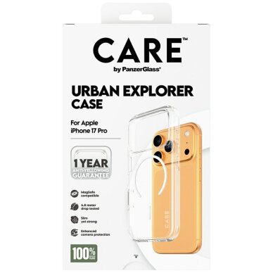 iPhone 17 Pro CARE by PanzerGlass Flagship Urban Explorer dėklas su baltu MagSafe – skaidrus 4 iPhone 17 Pro CARE by PanzerGlass Flagship Urban Explorer dėklas su baltu MagSafe – skaidrus 4