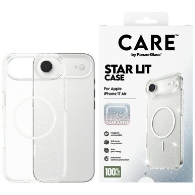 iPhone Air dėklas CARE by PanzerGlass Flagship Urban Explorer, MagSafe – skaidrus su blizgučiais