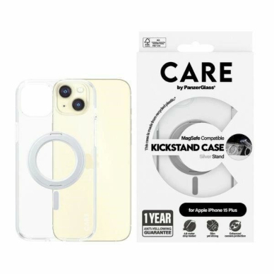 Apsauginis dėklas CARE by PanzerGlass Kickstand Case MagSafe for iPhone 15 Plus - pilkas Apsauginis dėklas CARE by PanzerGlass Kickstand Case MagSafe for iPhone 15 Plus - pilkas