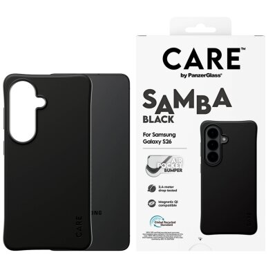 Samsung Galaxy S26 CARE by PanzerGlass Samba Black Qi dėklas – juodas Samsung Galaxy S26 CARE by PanzerGlass Samba Black Qi dėklas – juodas