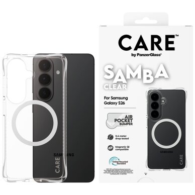 Samsung Galaxy S26 CARE by PanzerGlass Samba Transparent Qi dėklas – skaidrus Samsung Galaxy S26 CARE by PanzerGlass Samba Transparent Qi dėklas – skaidrus