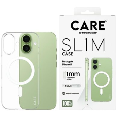 iPhone 17 CARE by PanzerGlass SL1M MagSafe dėklas – skaidrus iPhone 17 CARE by PanzerGlass SL1M MagSafe dėklas – skaidrus