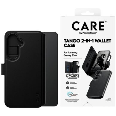 Samsung Galaxy S26+ CARE by PanzerGlass Tango 2in1 Wallet dėklas – juodas Samsung Galaxy S26+ CARE by PanzerGlass Tango 2in1 Wallet dėklas – juodas