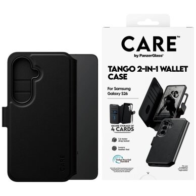 Samsung Galaxy S26 CARE by PanzerGlass Tango 2in1 Wallet dėklas – juodas