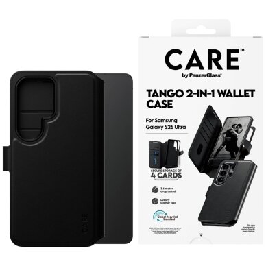 Samsung Galaxy S26 Ultra CARE by PanzerGlass Tango 2in1 Wallet dėklas – juodas Samsung Galaxy S26 Ultra CARE by PanzerGlass Tango 2in1 Wallet dėklas – juodas