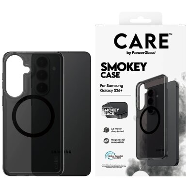 Samsung Galaxy S26+ CARE by PanzerGlass Urban Explorer Smokey Qi dėklas – juodas Samsung Galaxy S26+ CARE by PanzerGlass Urban Explorer Smokey Qi dėklas – juodas