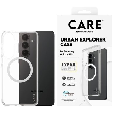 Samsung Galaxy S26+ CARE by PanzerGlass Urban Explorer Transparent Qi dėklas – skaidrus Samsung Galaxy S26+ CARE by PanzerGlass Urban Explorer Transparent Qi dėklas – skaidrus