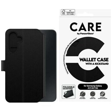 Samsung Galaxy M17 5G / A17 / A17 5G CARE by PanzerGlass Wallet Kickstand dėklas – juodas