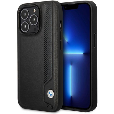 Dėklas BMW Leather Blue Dots BMHCP14X22RBDK iPhone 14 Pro Max Juodas Dėklas BMW Leather Blue Dots BMHCP14X22RBDK iPhone 14 Pro Max Juodas