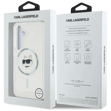Samsung Galaxy S25 Plus – Karl Lagerfeld Button Choupette Head Printed Logo MagSafe dėklas - Baltas 7