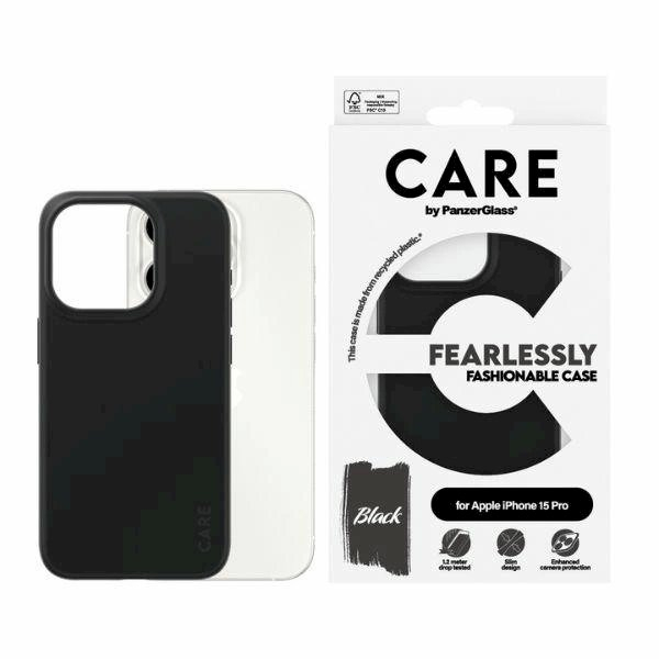 Apsauginis dėklas CARE by PanzerGlass Fearlessly Fashionable iPhone 15 Pro - Juodas Apsauginis dėklas CARE by PanzerGlass Fearlessly Fashionable iPhone 15 Pro - Juodas