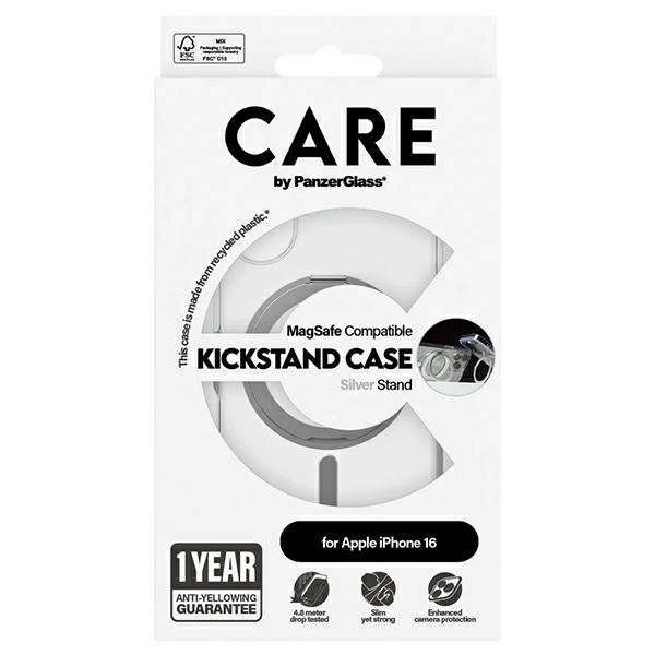 iPhone 16 – CARE by PanzerGlass Feature Kickstand dėklas 6.1" - Sidabrinis/Sidabrinis MagSafe 1325 4