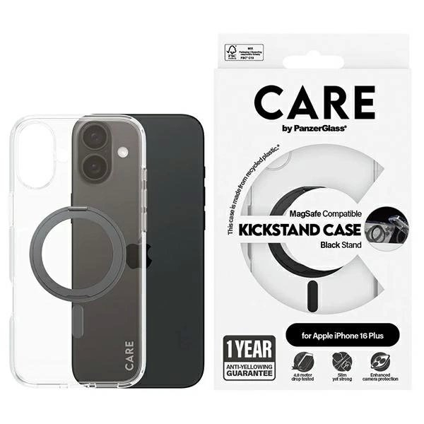 iPhone 16 Plus – CARE by PanzerGlass Feature Kickstand dėklas 6.7" - Juodas/Juodas MagSafe 1323 iPhone 16 Plus – CARE by PanzerGlass Feature Kickstand dėklas 6.7" - Juodas/Juodas MagSafe 1323