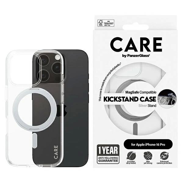 iPhone 16 Pro – CARE by PanzerGlass Feature Kickstand dėklas 6.3" - Sidabrinis/Sidabrinis MagSafe 1326