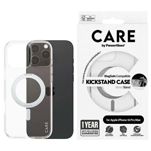 iPhone 16 Pro Max – CARE by PanzerGlass Feature Kickstand dėklas 6.9" - Sidabrinis/Sidabrinis MagSafe 1328 iPhone 16 Pro Max – CARE by PanzerGlass Feature Kickstand dėklas 6.9" - Sidabrinis/Sidabrinis MagSafe 1328