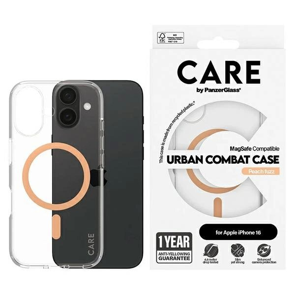 iPhone 16 – CARE by PanzerGlass Flagship dėklas 6.1" - Persikinis MagSafe 1373 iPhone 16 – CARE by PanzerGlass Flagship dėklas 6.1" - Persikinis MagSafe 1373