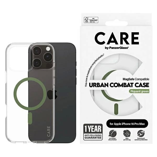 iPhone 16 Pro Max – CARE by PanzerGlass Flagship dėklas 6.9" - Žalias/Žalias MagSafe 1372 iPhone 16 Pro Max – CARE by PanzerGlass Flagship dėklas 6.9" - Žalias/Žalias MagSafe 1372