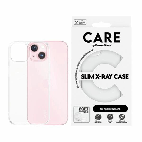 Apsauginis dėklas CARE by PanzerGlass Slim X-Ray  iPhone 15 - permatomas Apsauginis dėklas CARE by PanzerGlass Slim X-Ray  iPhone 15 - permatomas