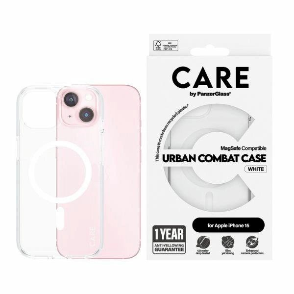 Apsauginis dėklas CARE by PanzerGlass Urban Combat Case MagSafe for iPhone 15 - Baltas Apsauginis dėklas CARE by PanzerGlass Urban Combat Case MagSafe for iPhone 15 - Baltas