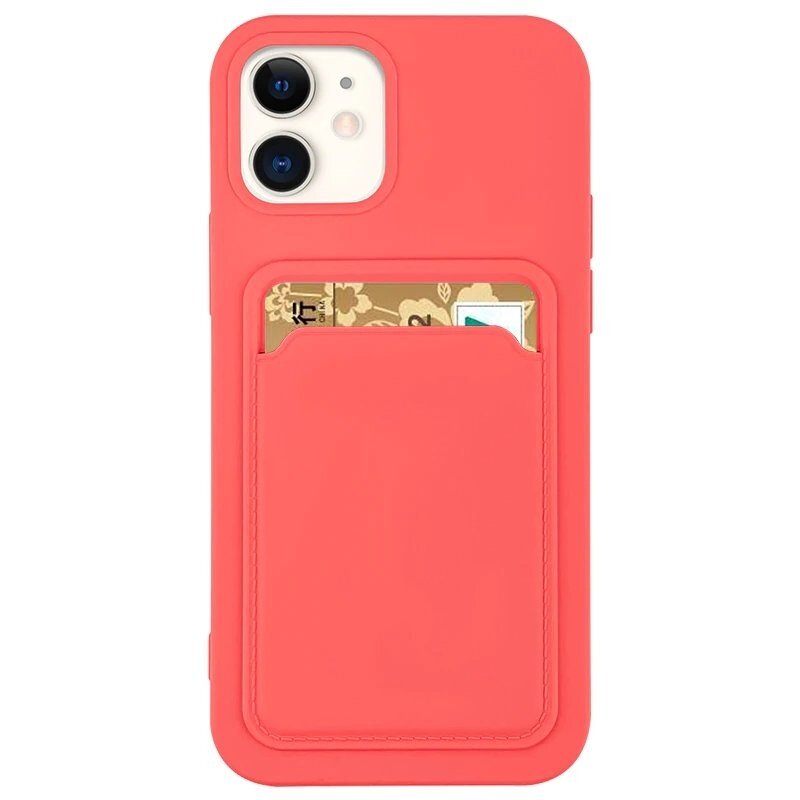 Dėklas su kišenėle kortelėms Card Case iPhone 12 Pro Max koralinis Dėklas su kišenėle kortelėms Card Case iPhone 12 Pro Max koralinis