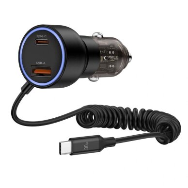 Automobilinis įkroviklis CC05 2 lizdų PD 60 W + USB-C kabelis – juodas 1 Automobilinis įkroviklis CC05 2 lizdų PD 60 W + USB-C kabelis – juodas 1