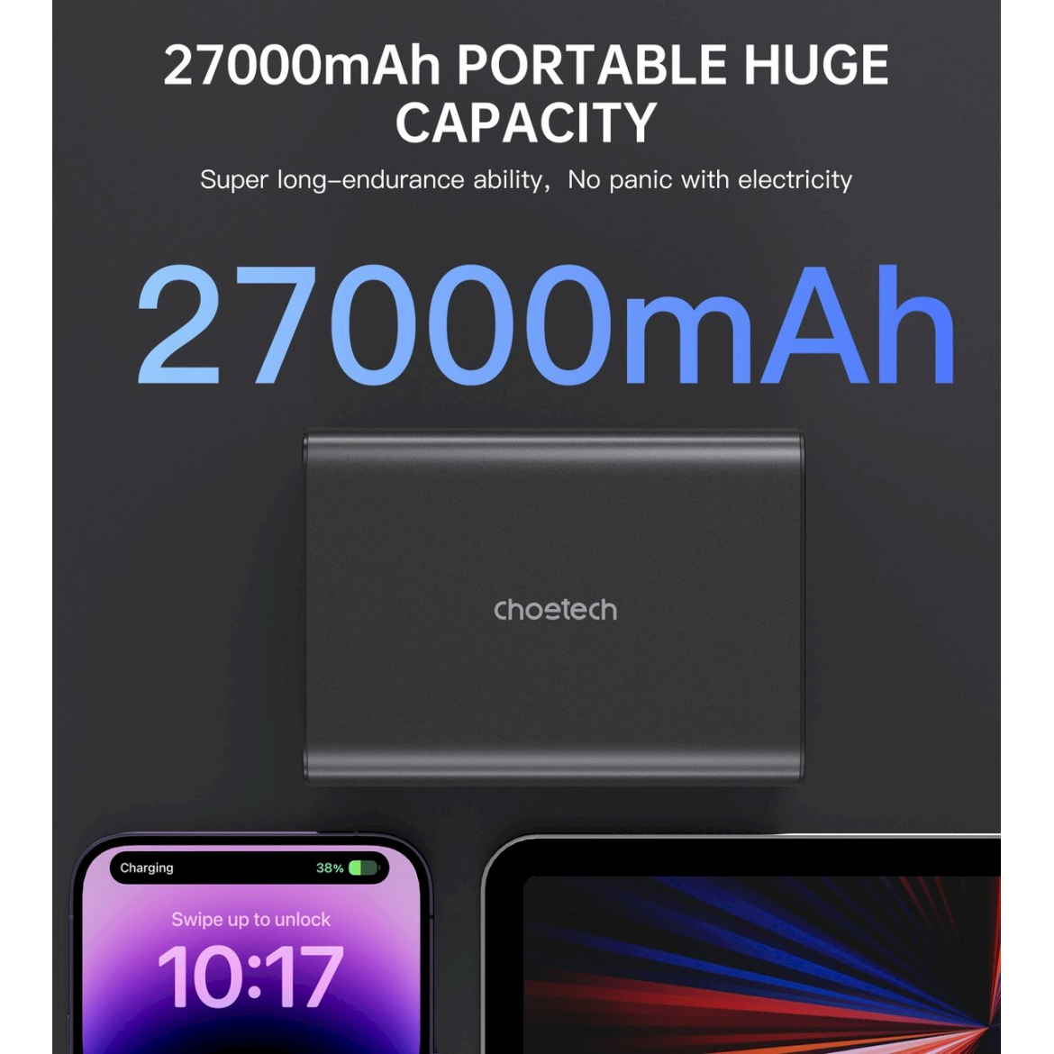Choetech B635BK USB-A / USB-C Powerbank 22.5W 27000mAh – juodas 3 Choetech B635BK USB-A / USB-C Powerbank 22.5W 27000mAh – juodas 3