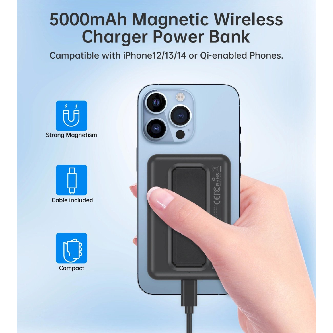 Choetech B662 belaidis MagSafe 5000mAh Powerbank – juodas 3