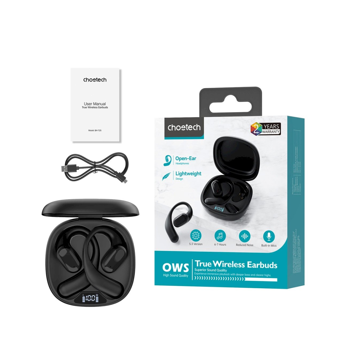 Choetech OWS belaidės TWS Bluetooth 5.3 ausinės – juodas 2 Choetech OWS belaidės TWS Bluetooth 5.3 ausinės – juodas 2