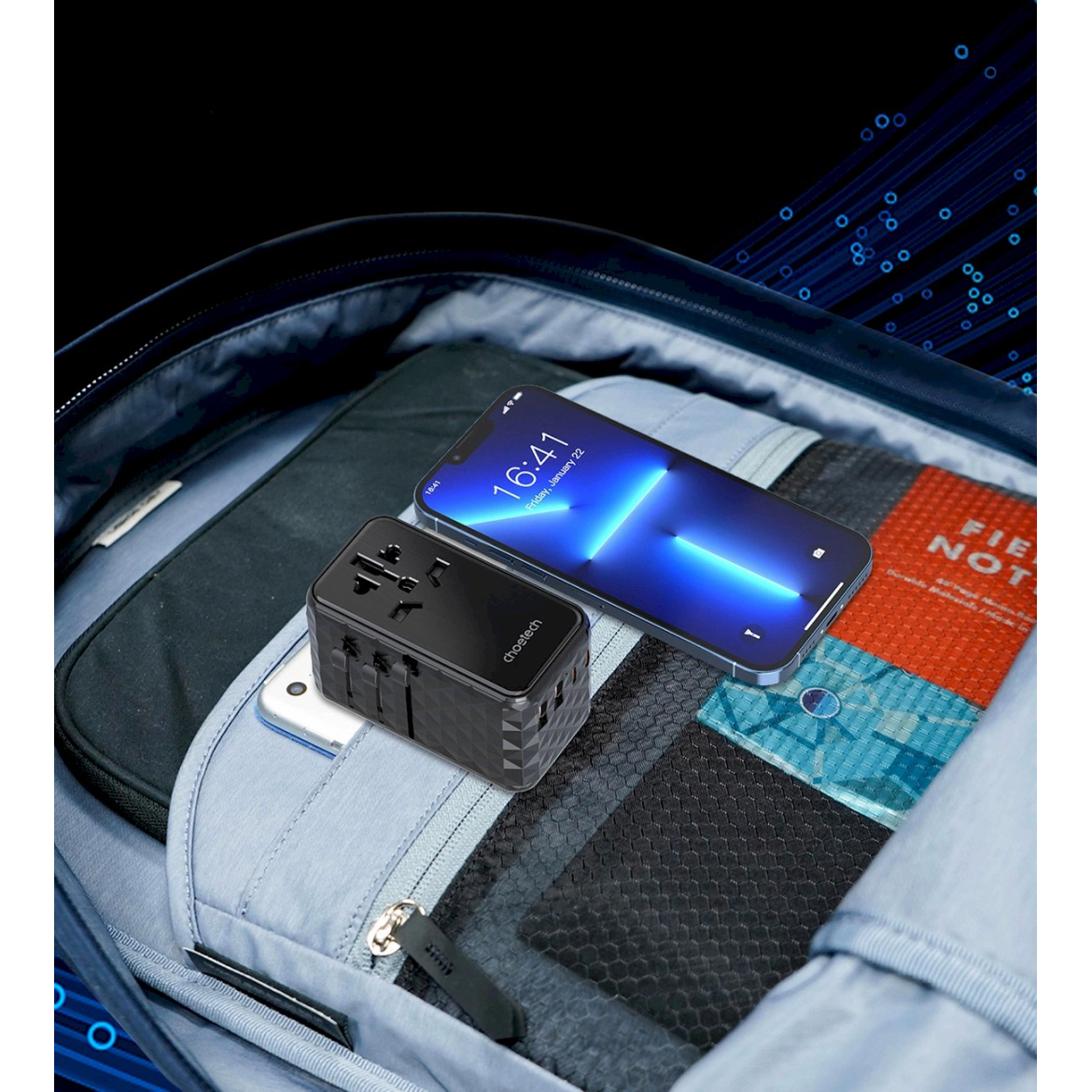 Choetech PD6028 kelioninis adapteris EU/US/AUS/UK 2x USB-C + 2x USB-A 100W – juodas 3 Choetech PD6028 kelioninis adapteris EU/US/AUS/UK 2x USB-C + 2x USB-A 100W – juodas 3