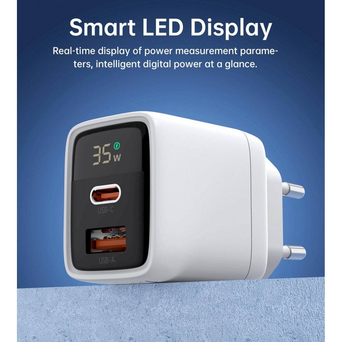 Choetech PD6052 USB-C USB-A PD 35W GaN wall Įkroviklis display - baltas 8 Choetech PD6052 USB-C USB-A PD 35W GaN wall Įkroviklis display - baltas 8