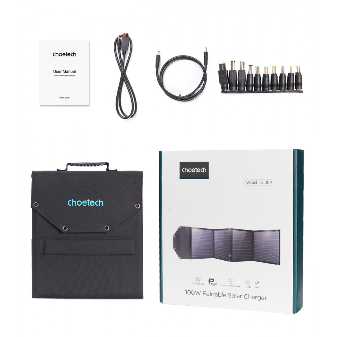 Choetech solar charger 100W foldable 2x USB 1x USB C PD QC Juodas (SC009-V2) 3 Choetech solar charger 100W foldable 2x USB 1x USB C PD QC Juodas (SC009-V2) 3
