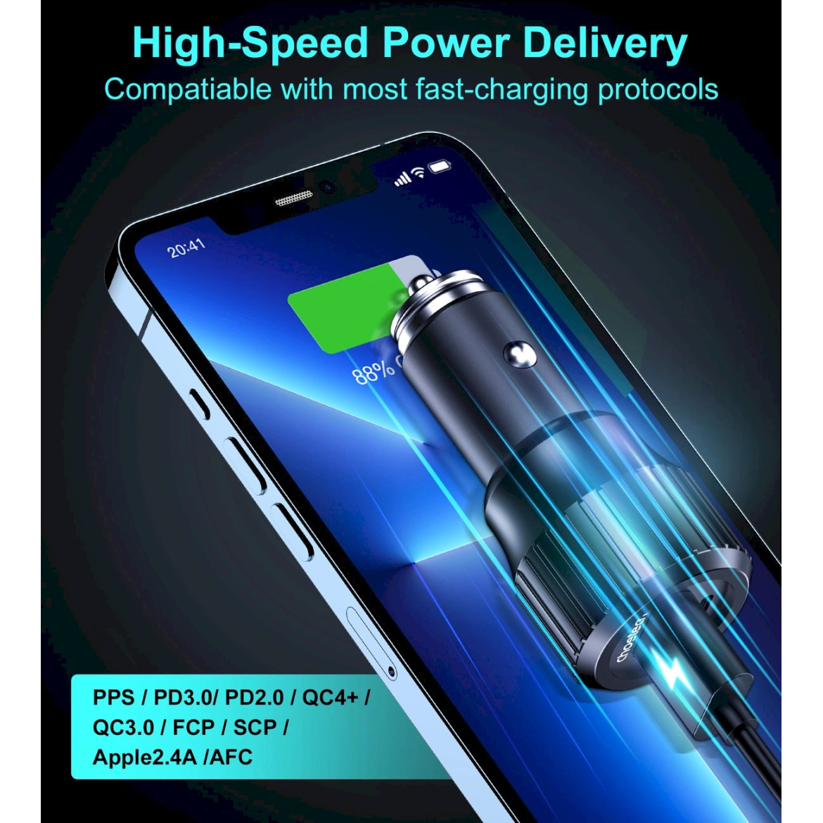 Choetech TC0010 USB-C USB-A PD 63W car Įkroviklis - Juodas 4 Choetech TC0010 USB-C USB-A PD 63W car Įkroviklis - Juodas 4