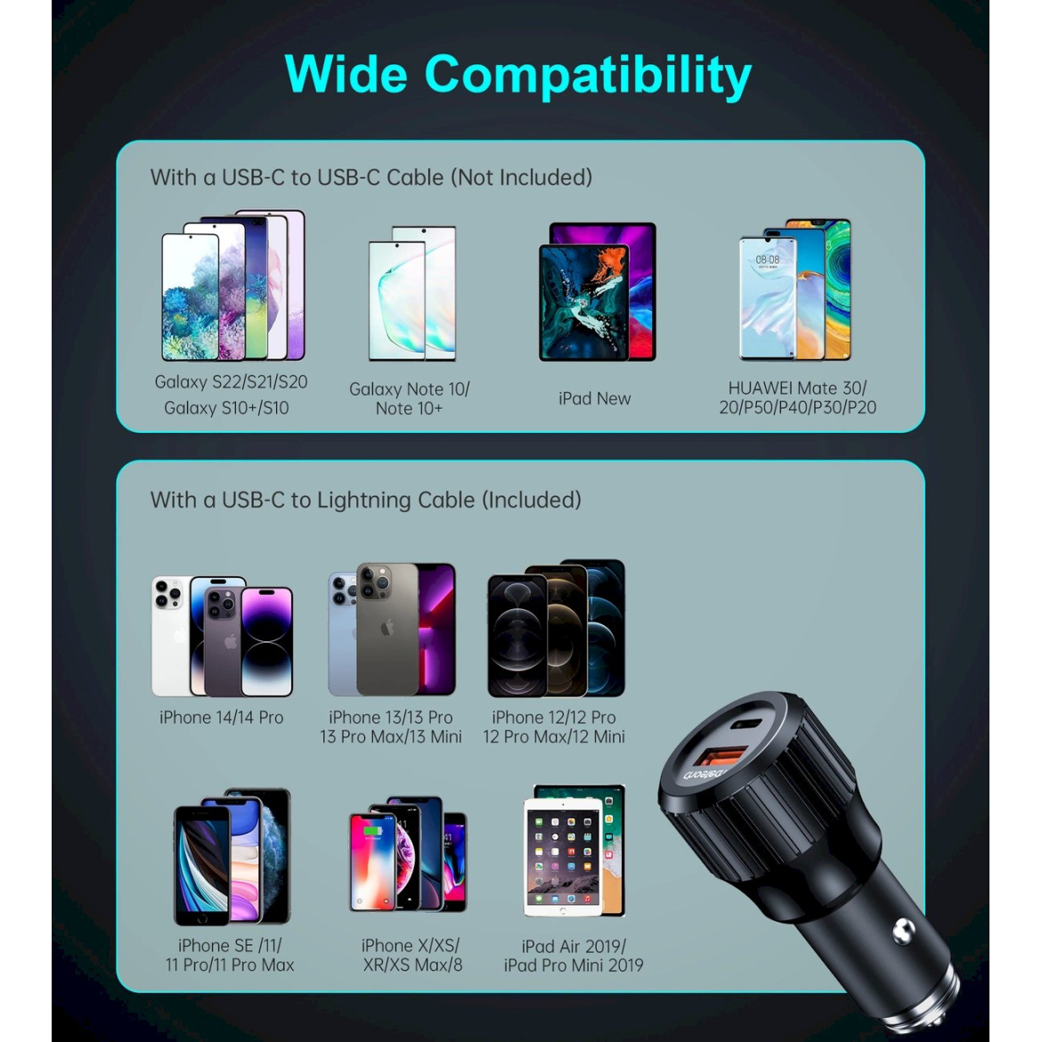 Choetech TC0010 USB-C USB-A PD 63W car Įkroviklis - Juodas 7 Choetech TC0010 USB-C USB-A PD 63W car Įkroviklis - Juodas 7