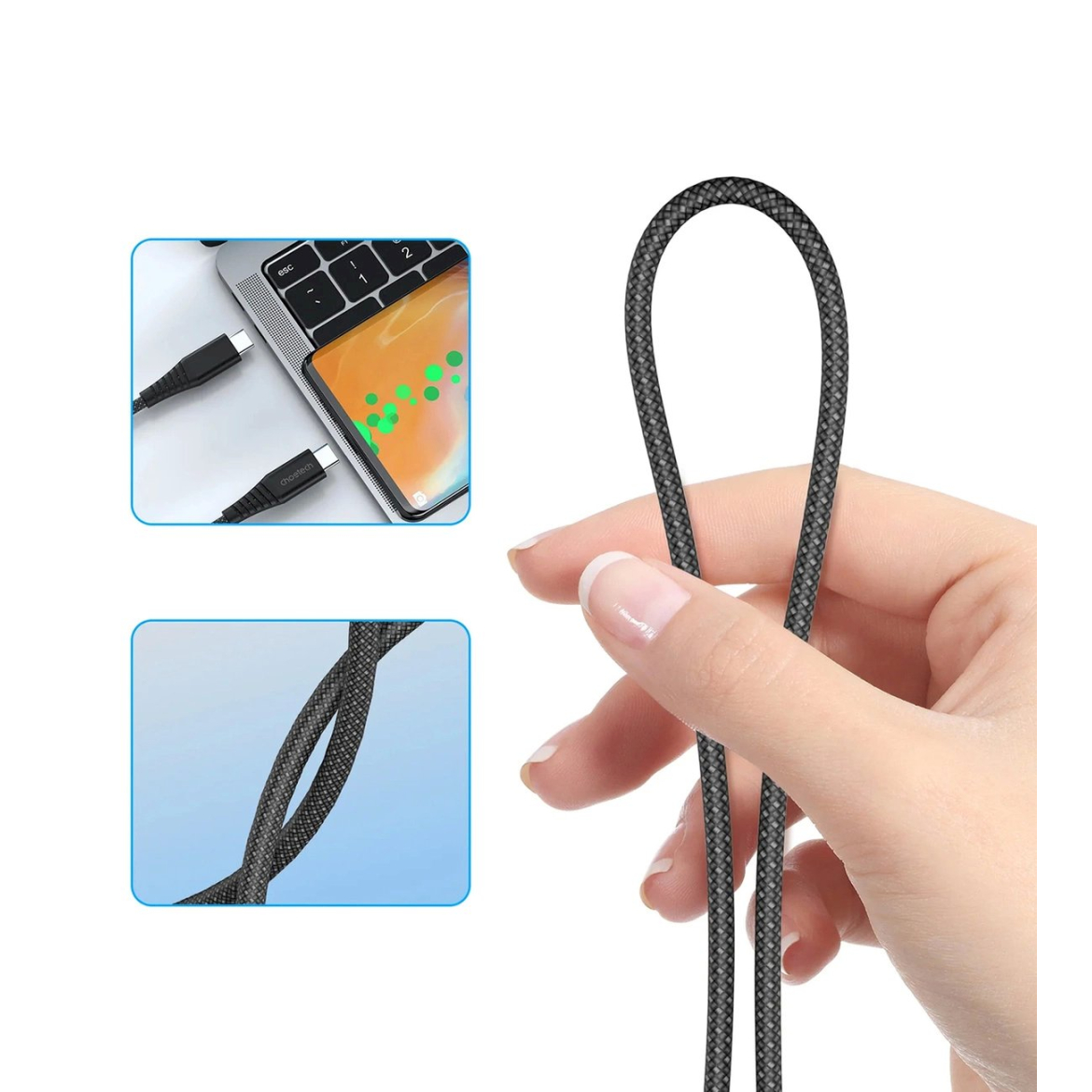 Choetech XCC-1051 magnetinis USB-C / USB-C PD 3.1 kabelis 240W 1.8 m – juodas 2 Choetech XCC-1051 magnetinis USB-C / USB-C PD 3.1 kabelis 240W 1.8 m – juodas 2