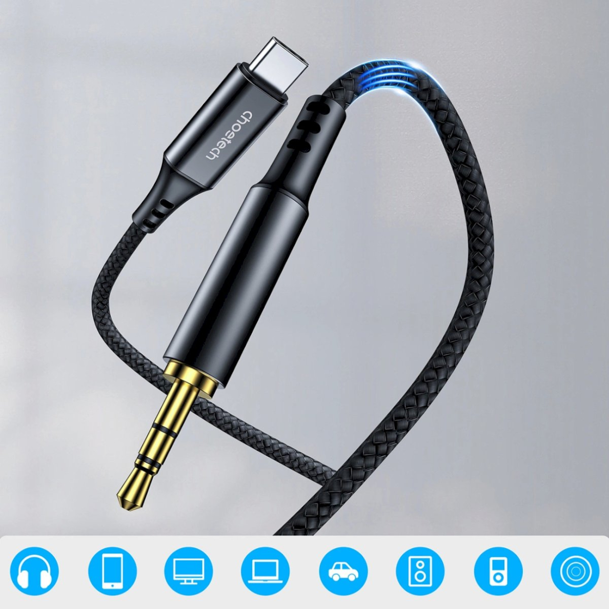 Choetech AUX006 USB-C / mini jack 3.5 mm kabelis 1 m – juodas 1 Choetech AUX006 USB-C / mini jack 3.5 mm kabelis 1 m – juodas 1