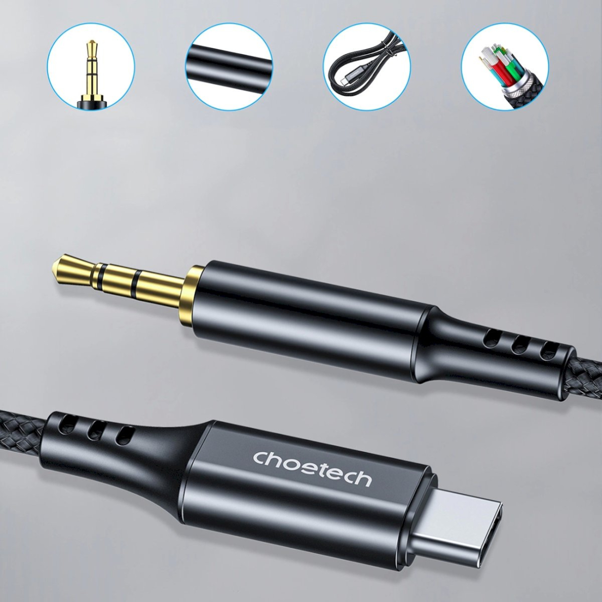 Choetech AUX006 USB-C / mini jack 3.5 mm kabelis 1 m – juodas 2 Choetech AUX006 USB-C / mini jack 3.5 mm kabelis 1 m – juodas 2