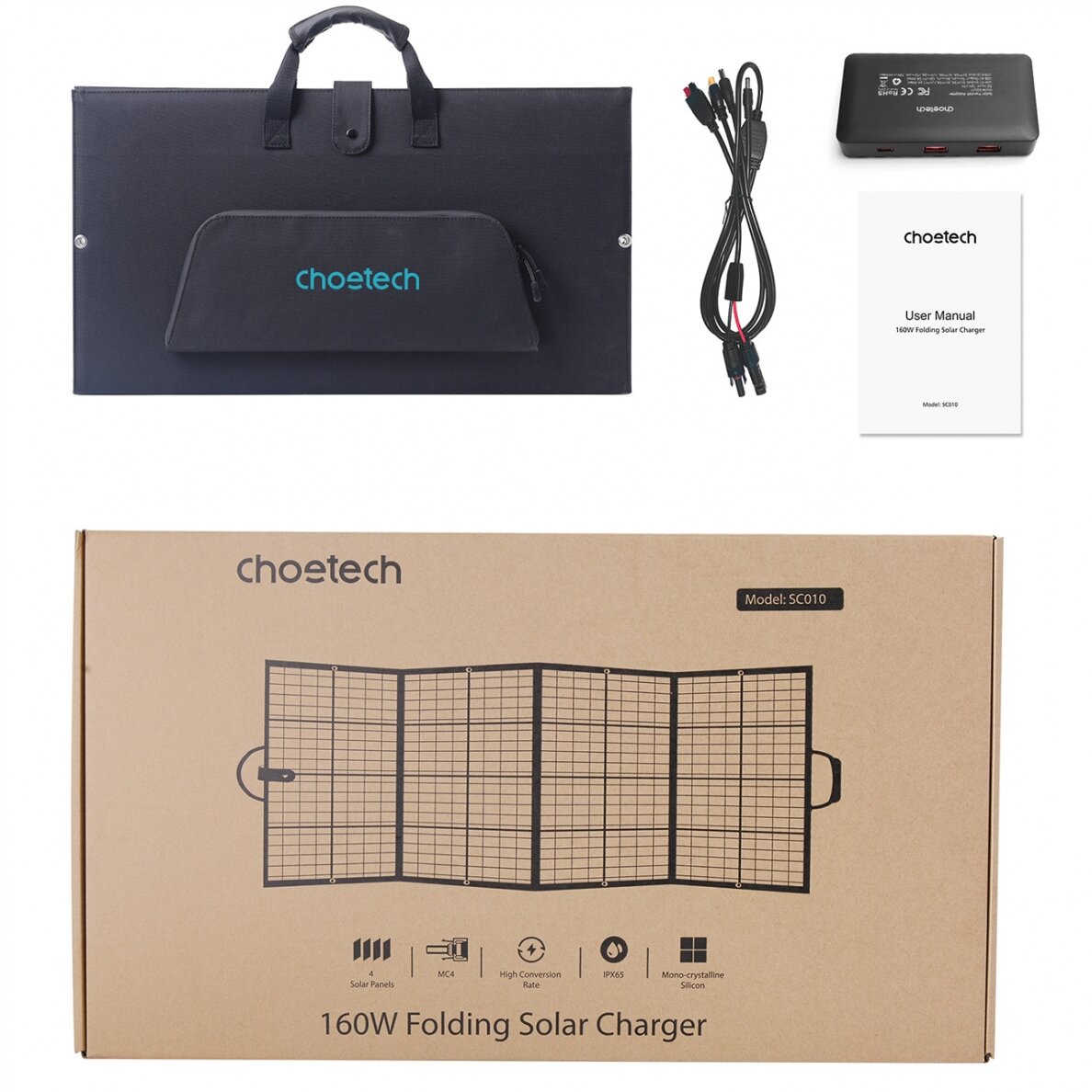 Choetech foldable solar charger 160W Juodas (SC010) 7 Choetech foldable solar charger 160W Juodas (SC010) 7