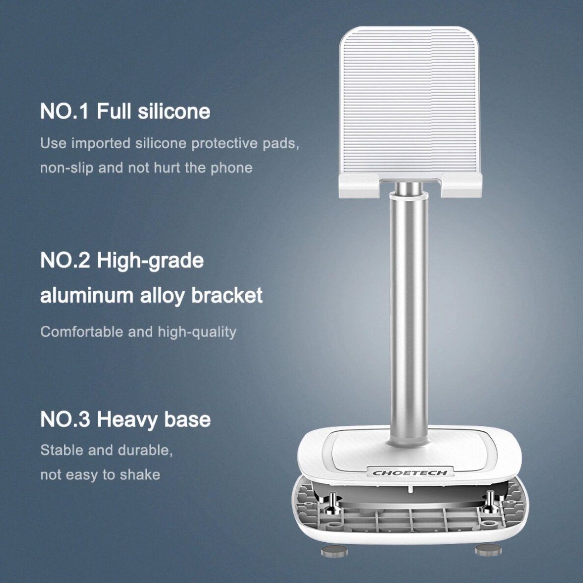 Choetech H035 aluminum stand a phone or tabletadjustment - baltas silver 15 Choetech H035 aluminum stand a phone or tabletadjustment - baltas silver 15