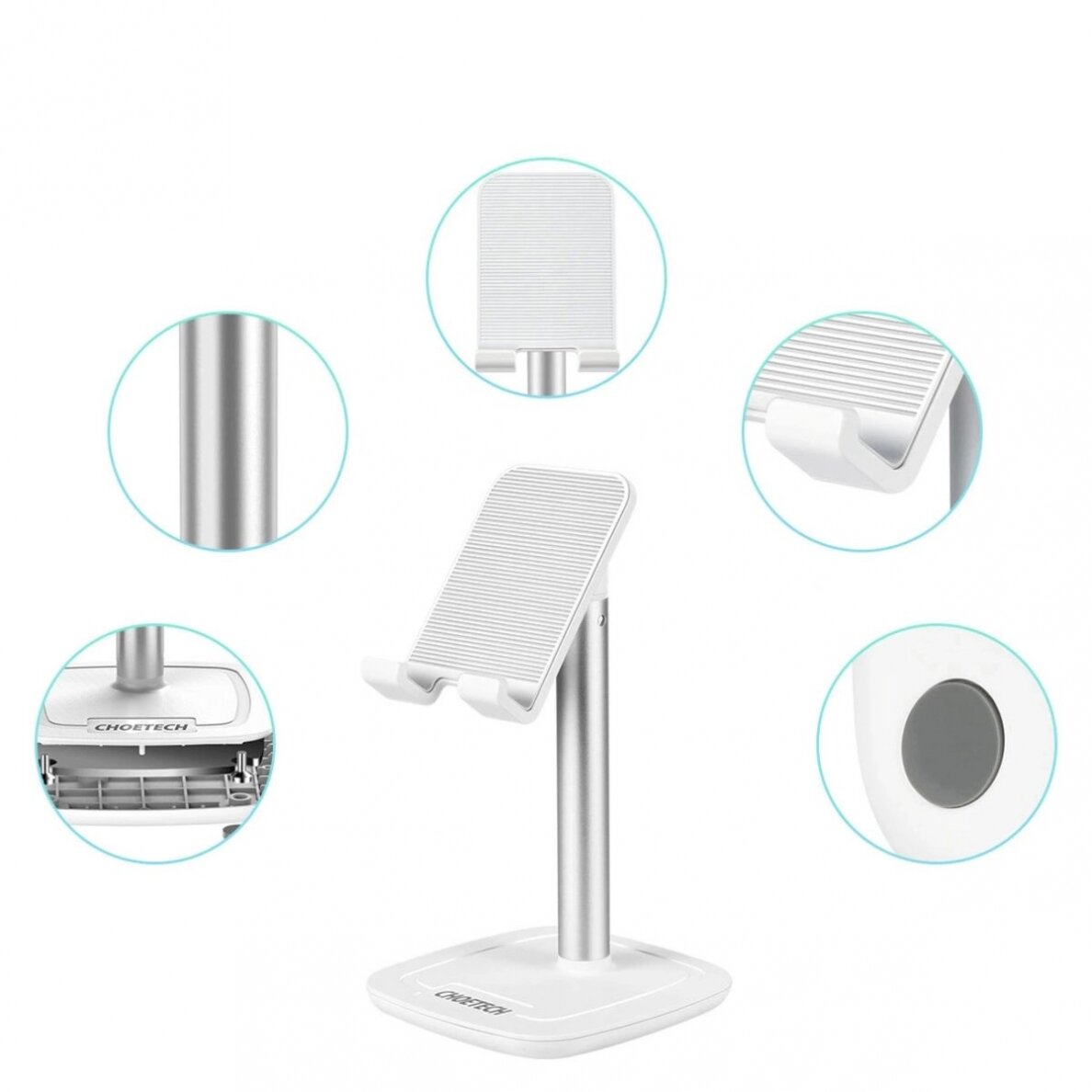 Choetech H035 aluminum stand a phone or tabletadjustment - baltas silver 22 Choetech H035 aluminum stand a phone or tabletadjustment - baltas silver 22