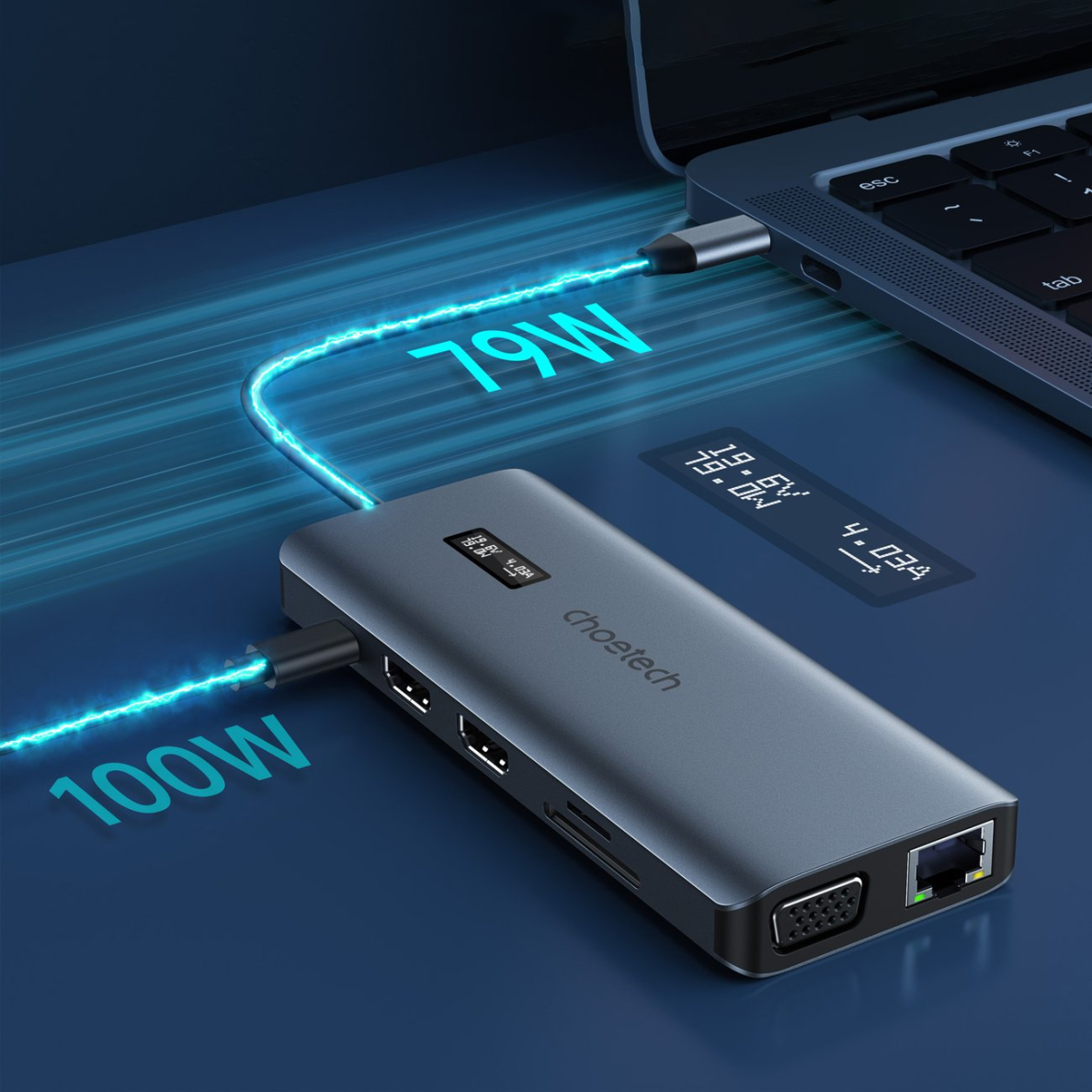 Choetech multifunctional HUB with display 12in1 USB-C to USB-C / USB-A / HDMI / VGA / AUX / SD / TF Pilkas (HUB-M26) 2 Choetech multifunctional HUB with display 12in1 USB-C to USB-C / USB-A / HDMI / VGA / AUX / SD / TF Pilkas (HUB-M26) 2