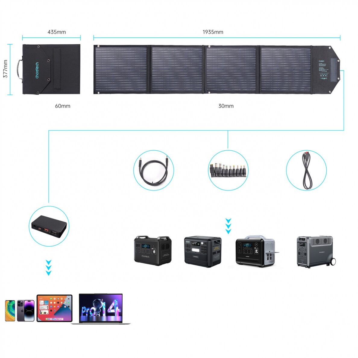 Choetech solar charger 100W foldable 2x USB 1x USB C PD QC Juodas (SC009-V2) 10 Choetech solar charger 100W foldable 2x USB 1x USB C PD QC Juodas (SC009-V2) 10