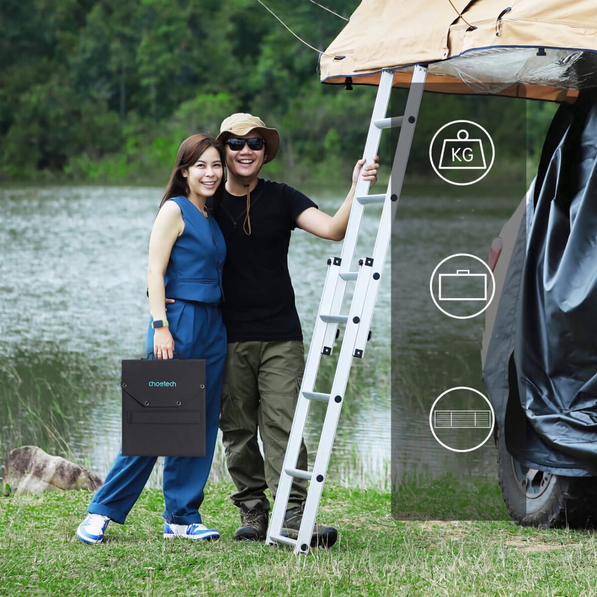 Choetech solar charger 100W foldable 2x USB 1x USB C PD QC Juodas (SC009-V2) 7 Choetech solar charger 100W foldable 2x USB 1x USB C PD QC Juodas (SC009-V2) 7