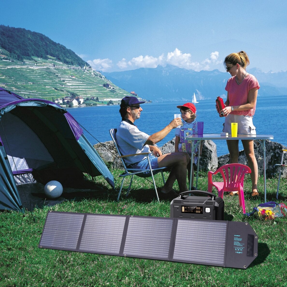 Choetech solar charger 100W foldable 2x USB 1x USB C PD QC Juodas (SC009-V2) 9 Choetech solar charger 100W foldable 2x USB 1x USB C PD QC Juodas (SC009-V2) 9