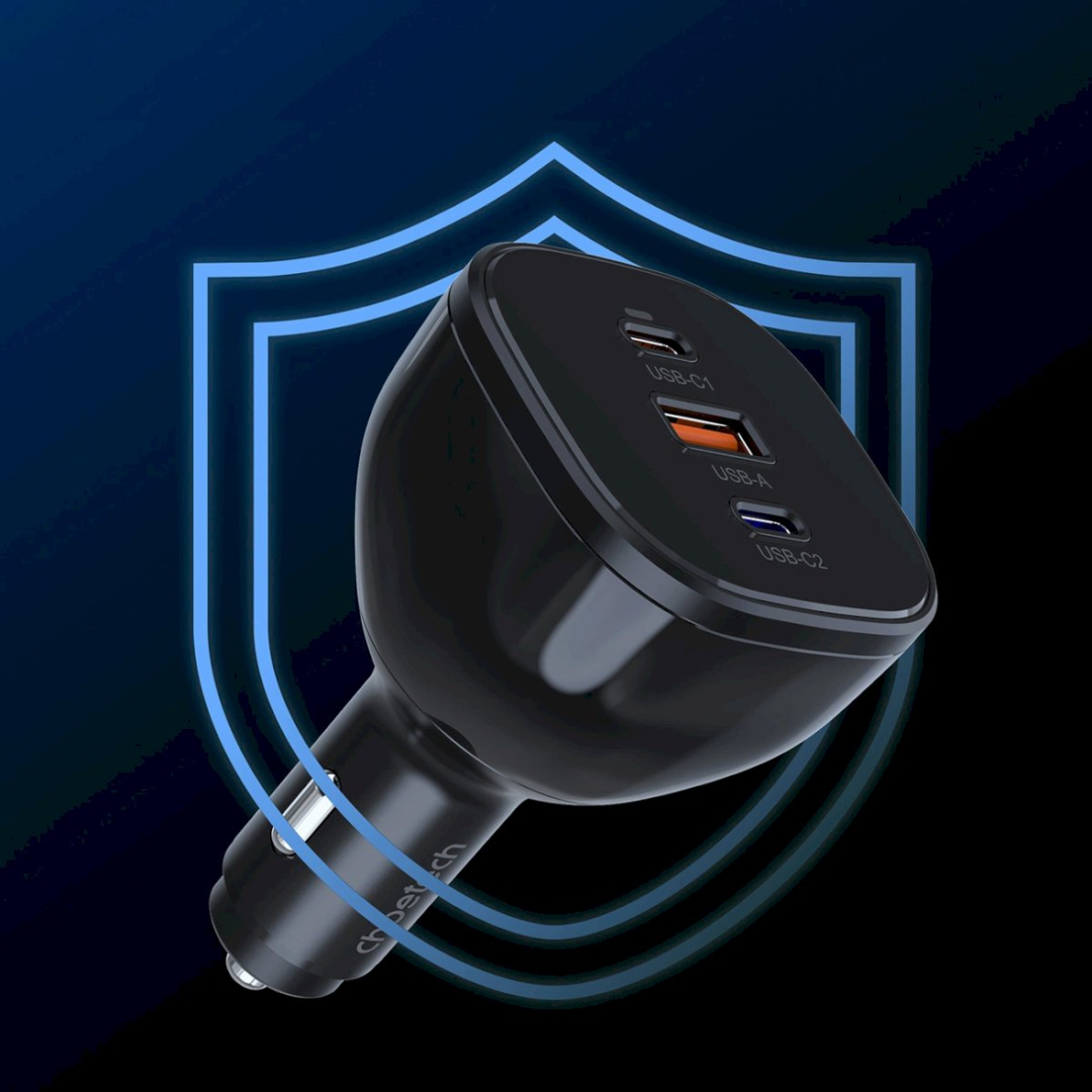 Choetech TC0024 automobilinis įkroviklis 160W 2x USB-C PD 3.1 + 1x USB-A – juodas 5