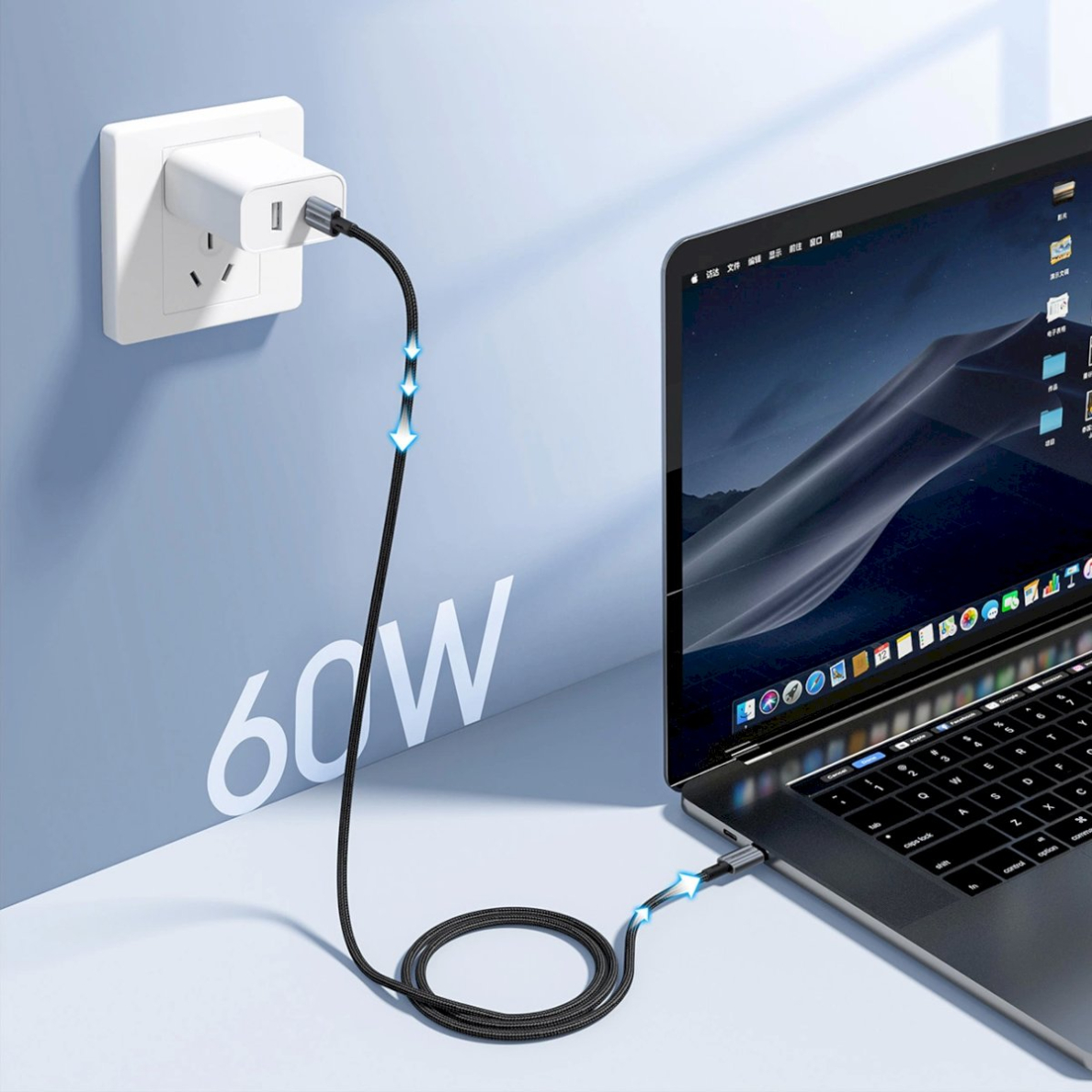 Choetech XCC-1014 USB-C / USB-C PD 60W kabelis – pilkas 2 Choetech XCC-1014 USB-C / USB-C PD 60W kabelis – pilkas 2