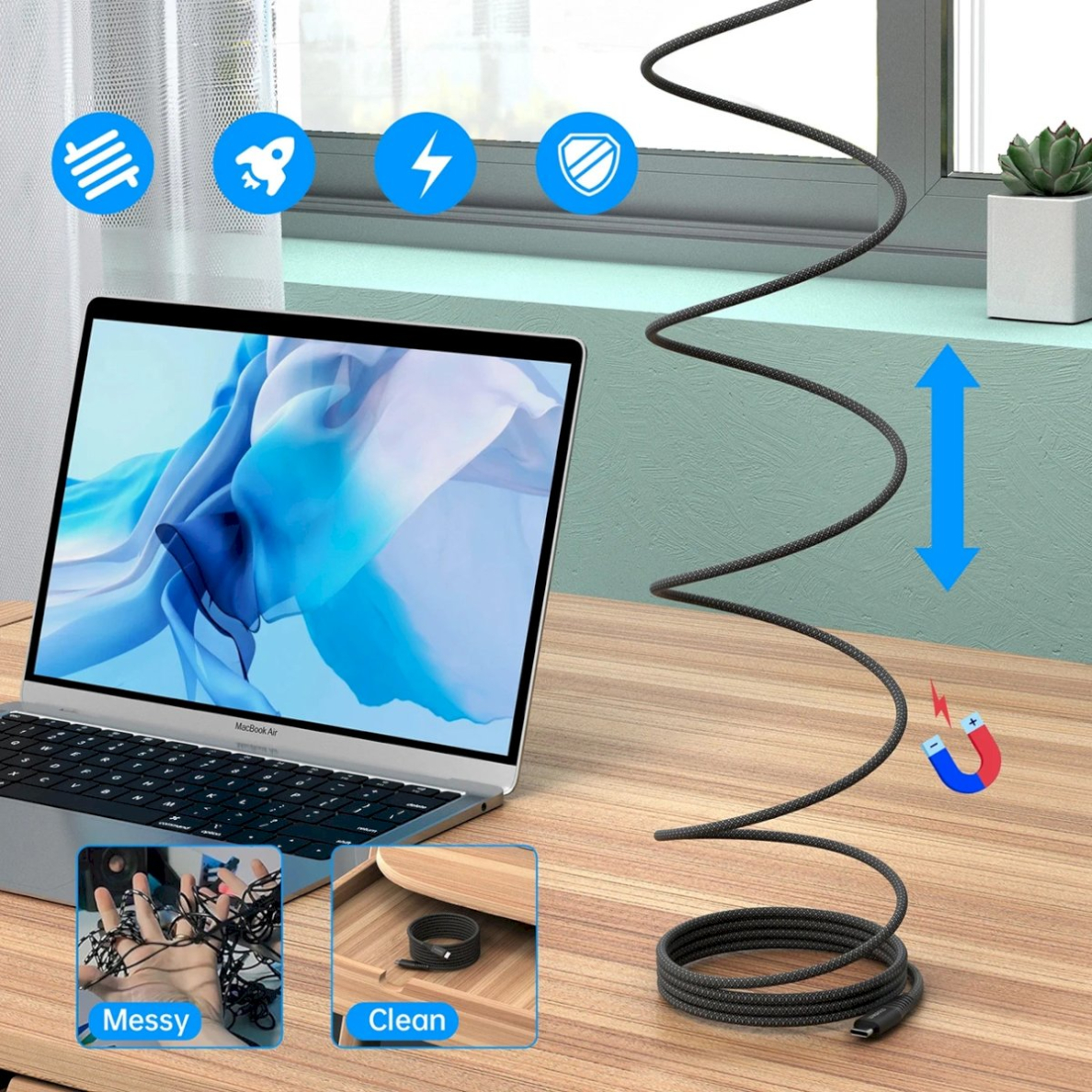 Choetech XCC-1051 magnetinis USB-C / USB-C PD 3.1 kabelis 240W 1.8 m – juodas 7 Choetech XCC-1051 magnetinis USB-C / USB-C PD 3.1 kabelis 240W 1.8 m – juodas 7