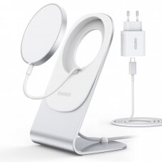 Įkroviklis Choetech MagSafe Qi Wireless 15W with Aluminum Stand Silver + PD 20W AC (H047 + Q5004)